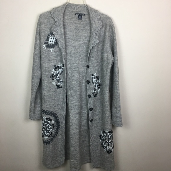 Silk club gray wool embroidered midi duster - Picture 3 of 9